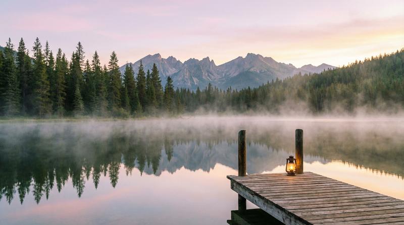 海角旅行传媒-晨雾中的山湖秘境